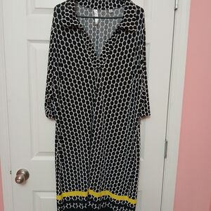 Mlle Gabrielle Black and White Geometric Dress with Yellow Accent